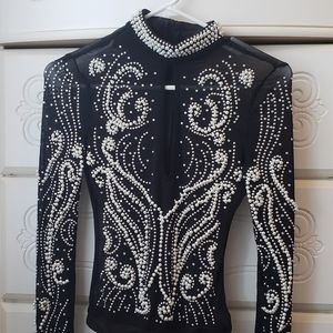 Long sleeved black mesh bodysuit